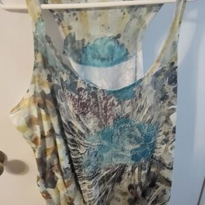 Lane Bryant Teal Floral Sleeveless Tank with Multi-Color Print